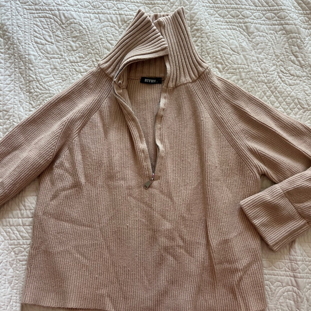 BTFBM Half Zip tan sweater